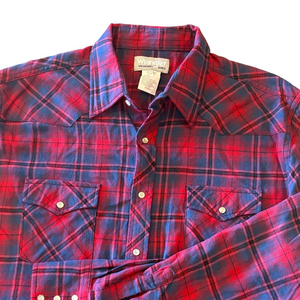 Wrangler Mens XL Red Plaid Flannel Long Sleeve Button Down Shirt